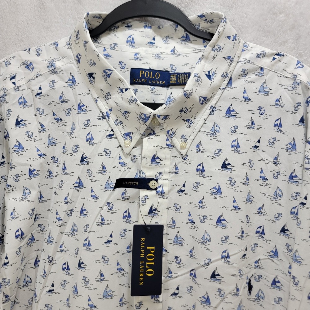 Polo Ralph Lauren Men Shirt 4XLT Sail Boat‎ All Over Print Long Sleeve Nautical